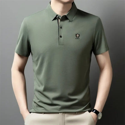【M-4XL】Verano 2026 Nuevo polo casual con solapa de media manga de seda helada