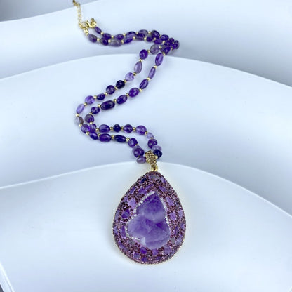 ✨Collar de alta gama con piedra cruda de amatista natural