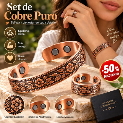 🔥Pulsera + Anillo✨Conjunto creativo de pulsera y anillo magnéticos grabados de estilo retro✨