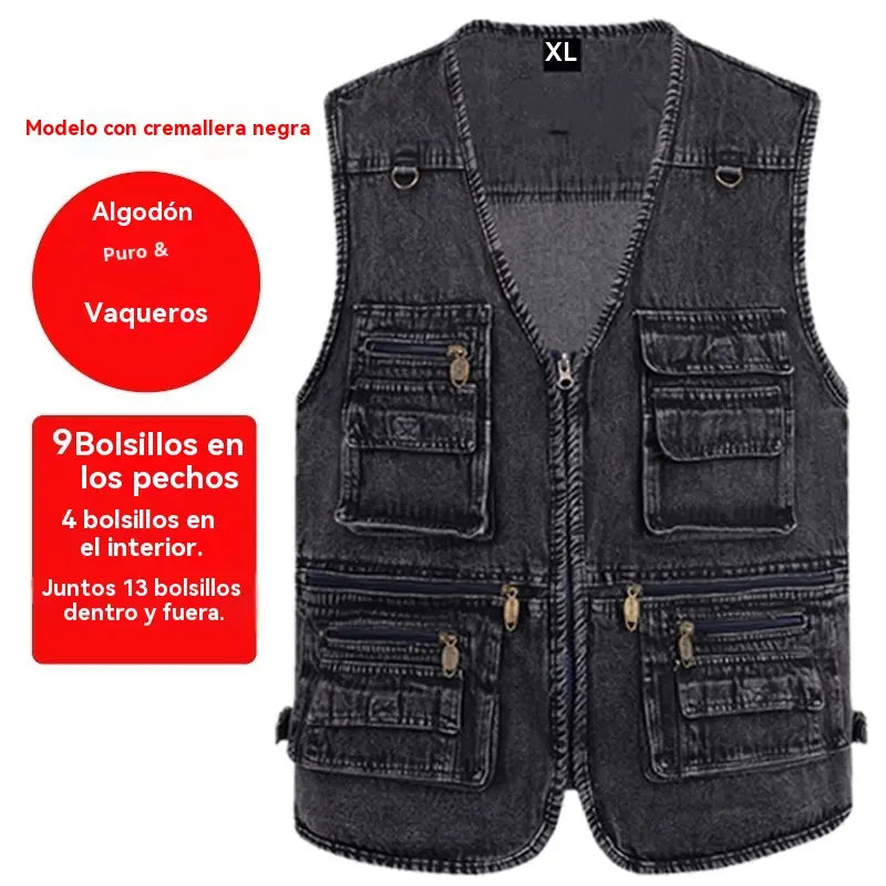【XL-7XL】2026 Chaleco vaquero multibolsillos para hombr