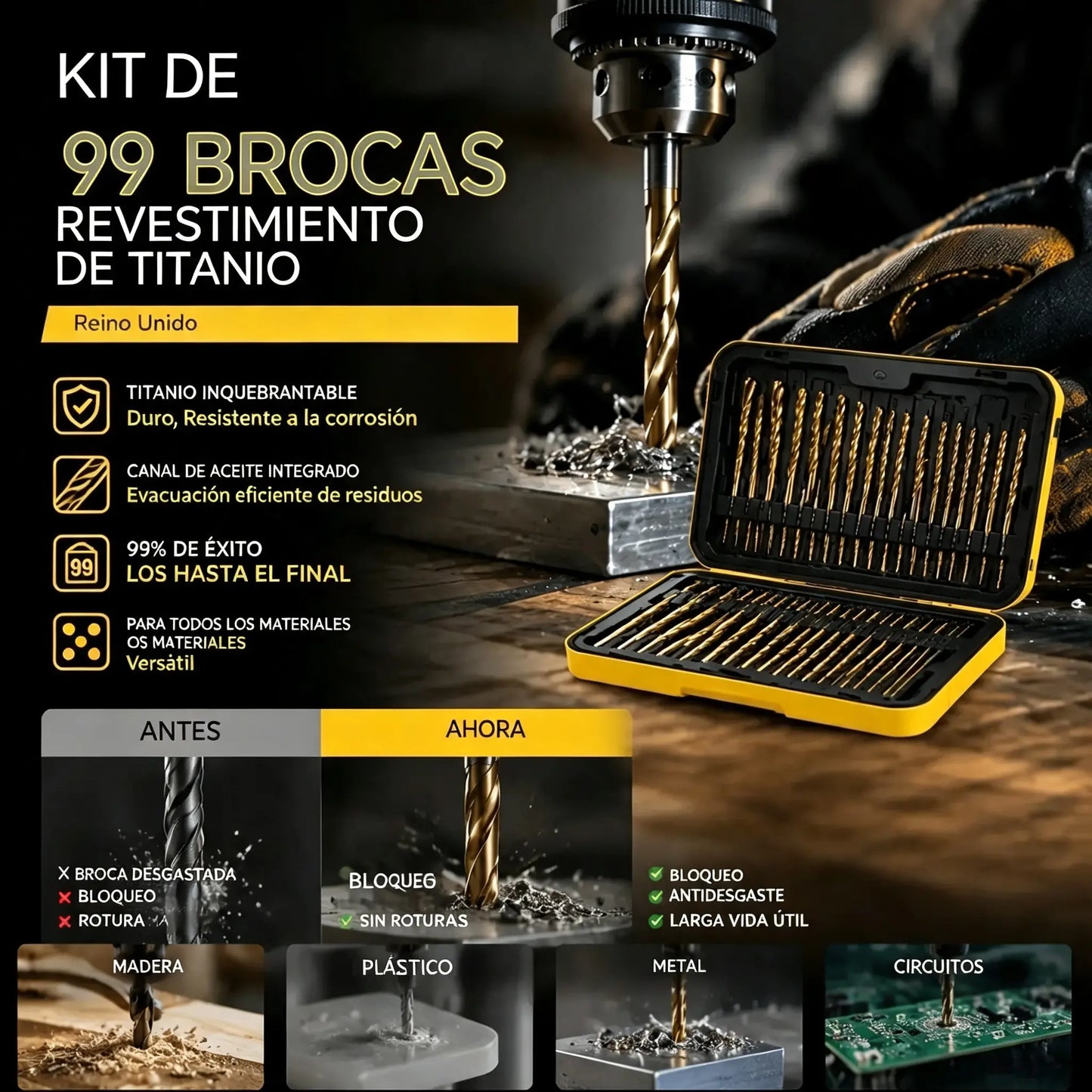 🏭⚒️ Broca con revestimiento de titanio, perforación duradera en madera, metal y plástico, ideal para proyectos de bricolaje profesionales ✨