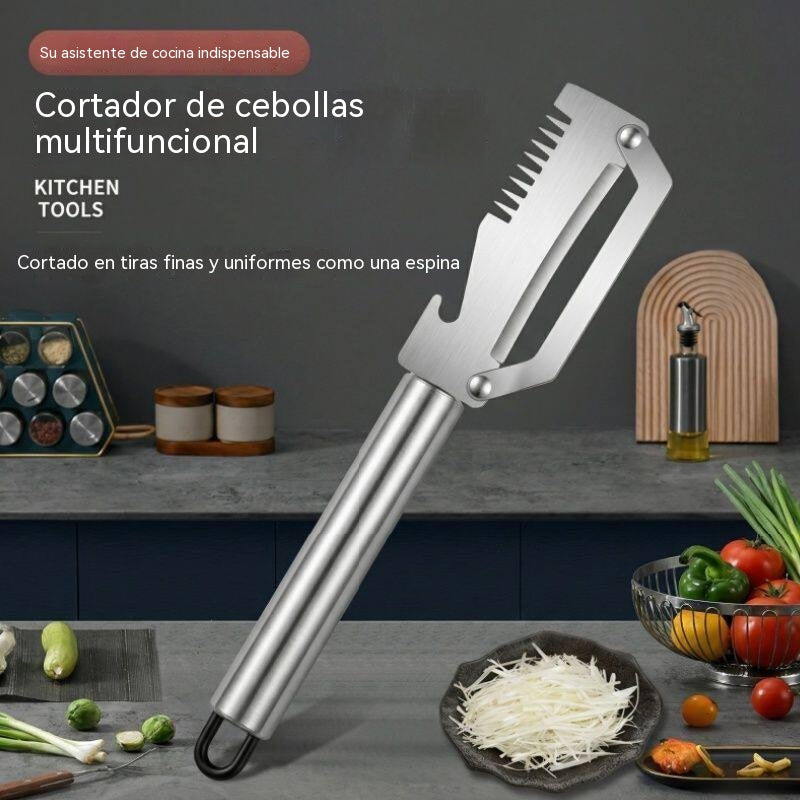 ✅【¡Compra 1 y llévate 1 gratis!】🧅🔪 Pelador de cocina multifuncional 3 en 1: ¡Pela, corta y abre tapones de botellas! 🔥
