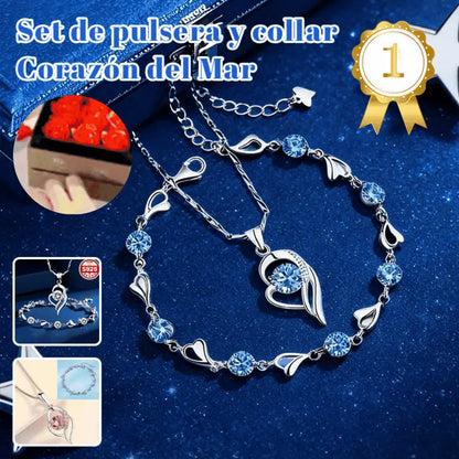 🥰【1 juego：Pulsera + collar】✨Conjunto de pulsera y collar de plata de ley 925 Corazón del Océano