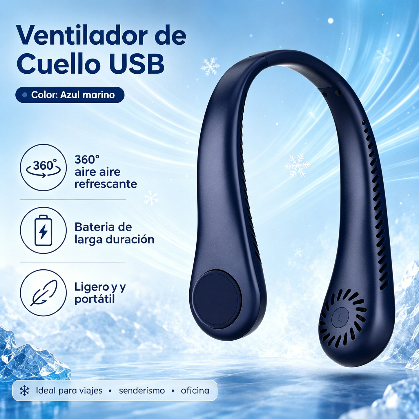 💨 Ventilador de aire acondicionado con cuello – Extremadamente silencioso, portátil y giratorio 360° – Ideal para el verano 🌞