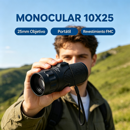 Telescopio monocular 10x25, gran aumento, alta definición, portátil, visión nocturna para exteriores.