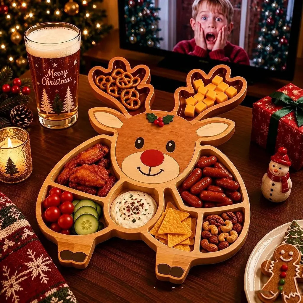 Bandeja de postres con forma de árbol de Navidad, plato de madera compartimentado para fiestas navideñas, plato para aperitivos de frutos secos y queso.