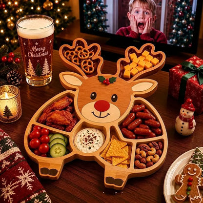 Bandeja de postres con forma de árbol de Navidad, plato de madera compartimentado para fiestas navideñas, plato para aperitivos de frutos secos y queso.