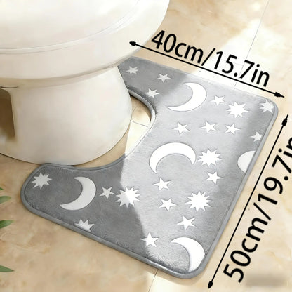 🌙 Juego de baño con diseños de luna y estrellas que brilla en la oscuridad – Alfombrilla de baño antideslizante 🌙