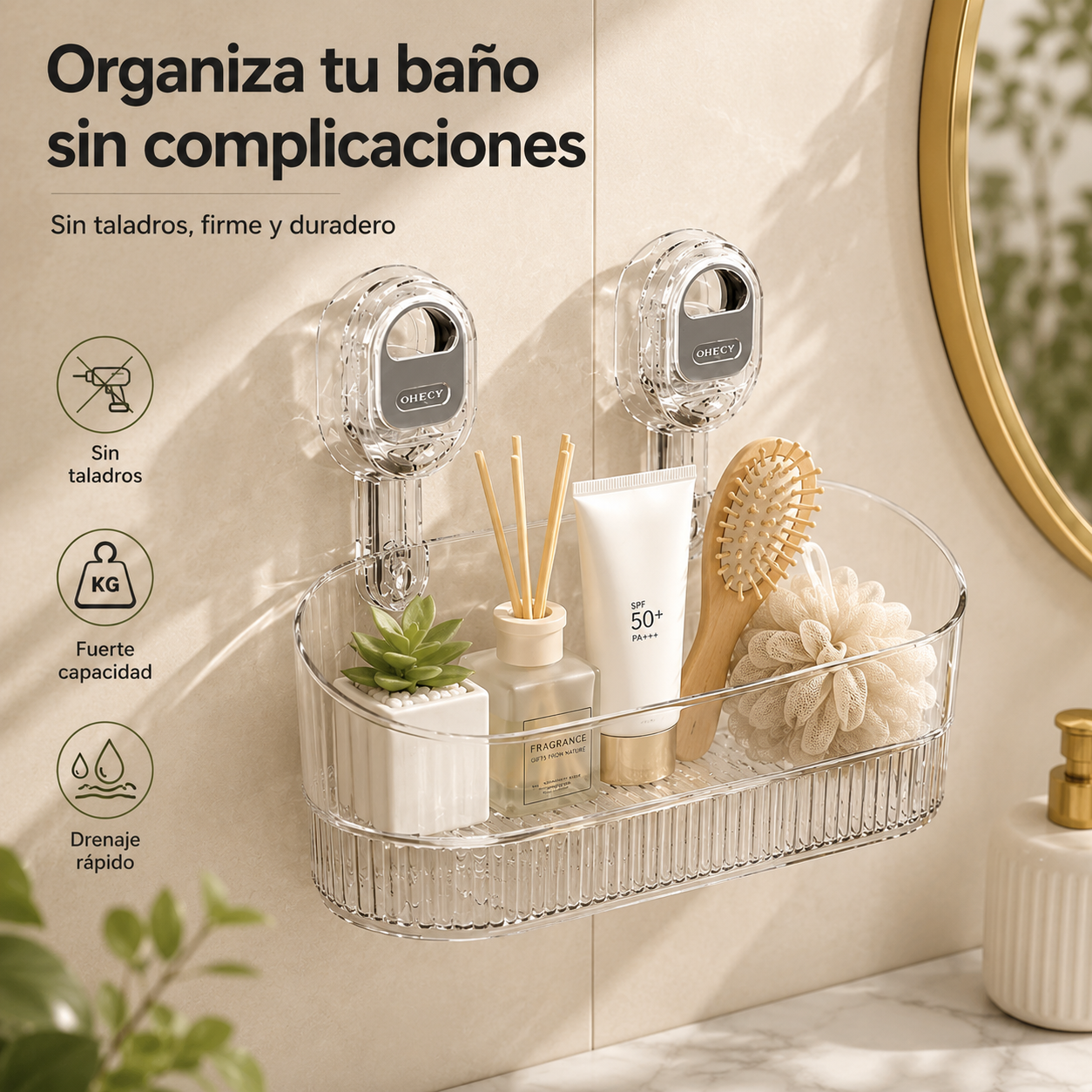 🍽️🧺🔥Oferta especial🔥Estante de almacenamiento con ventosa sin perforaciones, escurridor de pared para cocina y baño
