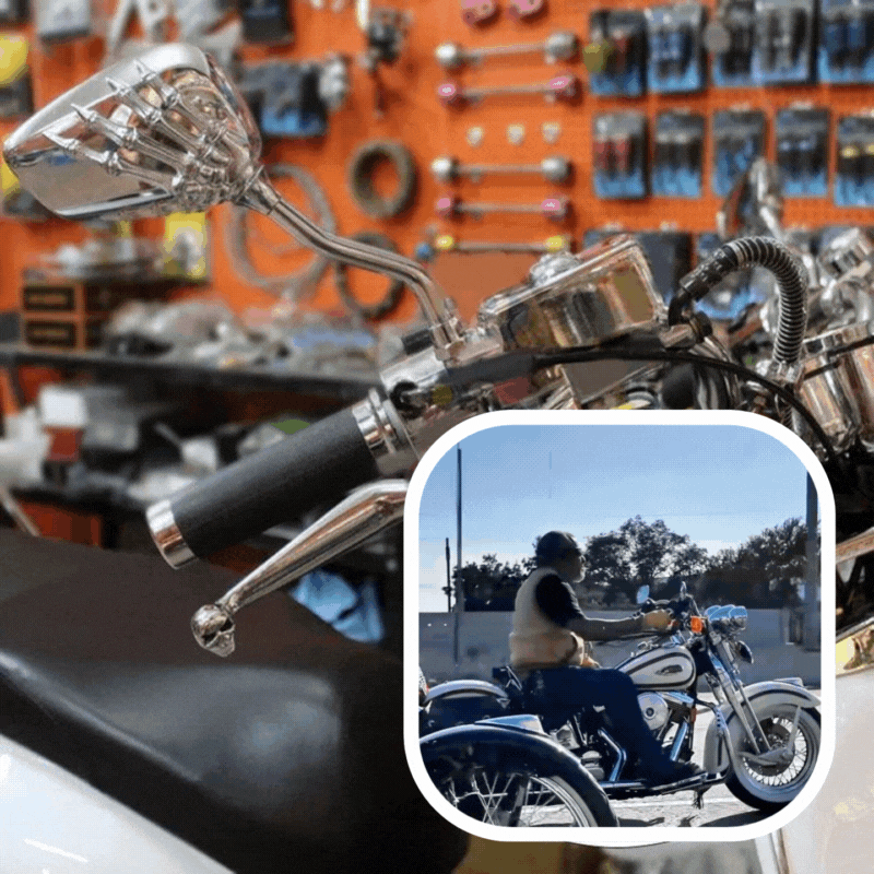 💀🏍️🔍【1 par】🔥Espejo retrovisor de motocicleta con mano fantasma galvanizada, accesorio de seguridad en la conducción, universal para motocicletas y vehículos eléctricos.