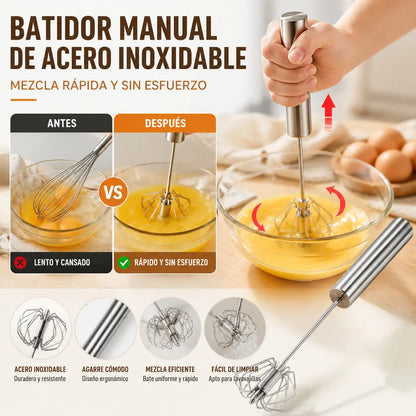 【 Conjunto de 3 piezas】Batidor de huevos semiautomático de acero inoxidable