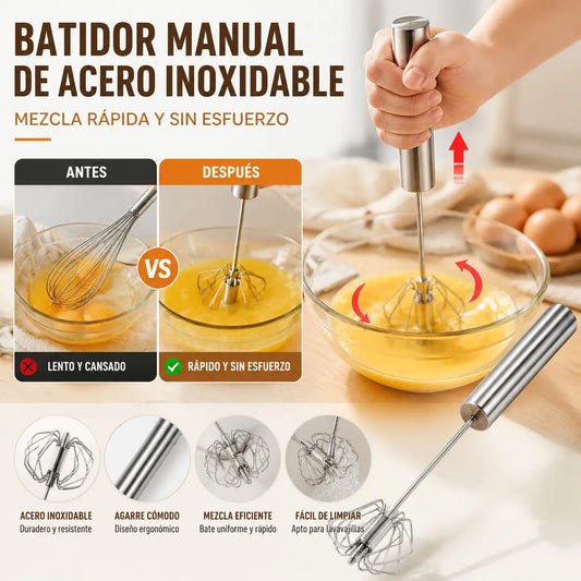 【 Conjunto de 3 piezas】Batidor de huevos semiautomático de acero inoxidable