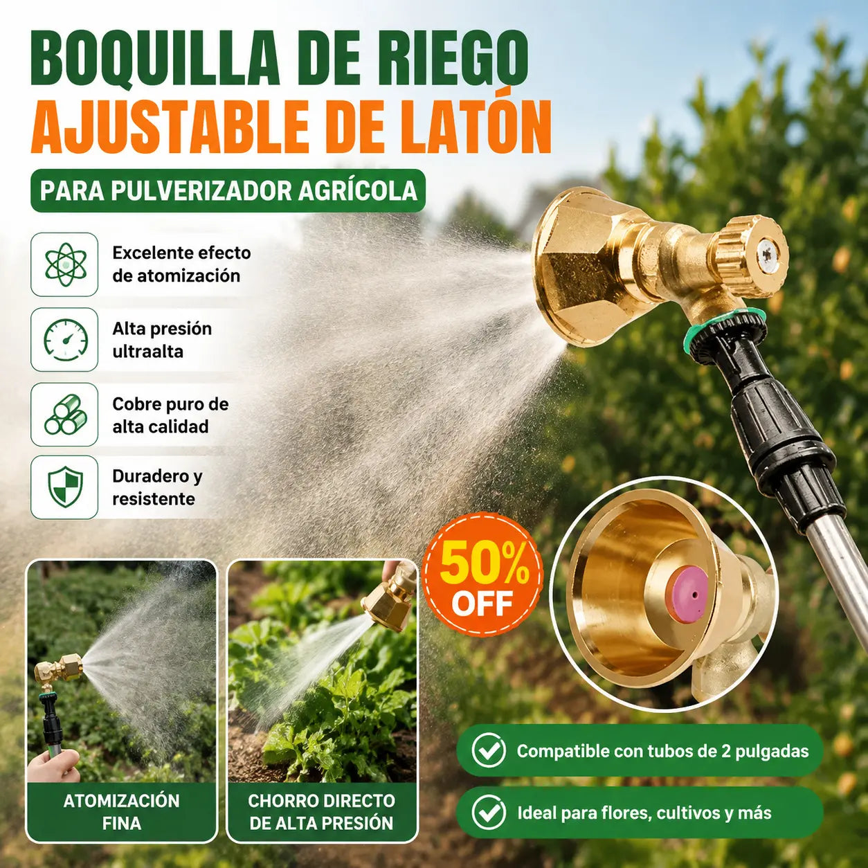 💦Boquilla de Riego Ajustable de Latón para Pulverizador Agrícola 🌾