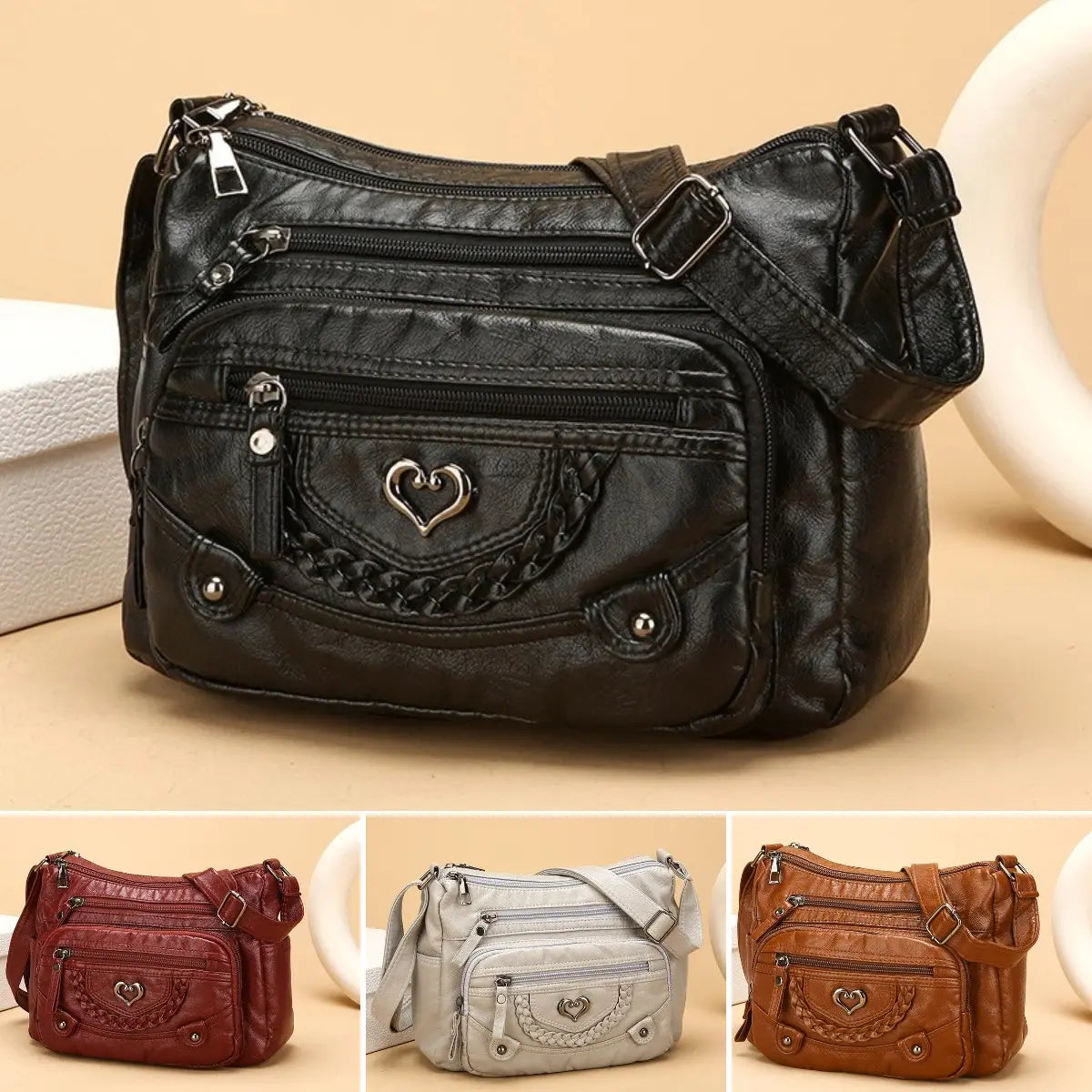 Bolso bandolera vintage con estilo para mujer — PU suave — Diseño con múltiples bolsillos, gran capacidad de almacenamiento