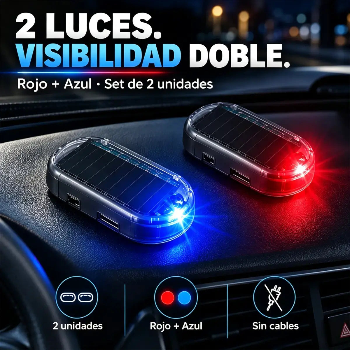 🚗Lámpara LED solar compacta intermitente antirrobo