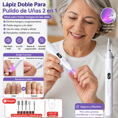 💅Lima de uñas eléctrica 2 en 1 con lámpara LED (lámpara de secado + 5 cabezales de pulido)