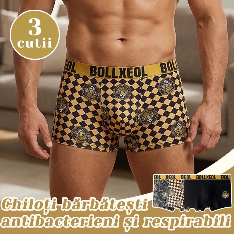 Set de 3 bóxers de lujo para hombre en caja de regalo – Ropa interior antibacteriana (Clase 10A), material suave, transpirable y cómodo, estampado premium de cabeza de leopardo.