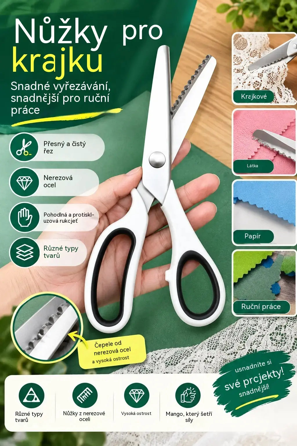 ✂️ Víceúčelové cikcakové nůžky – na látku, papír a tvoření 🧵
