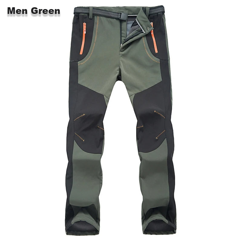 【S-5XL】Pantalones de senderismo para hombre, suaves, impermeables, a prueba de viento, transpirables, cálidos y gruesos, de polar para deportes al aire libre.