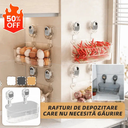 🍽️🧺🔥Oferta especial🔥Estante de almacenamiento con ventosa sin perforaciones, escurridor de pared para cocina y baño