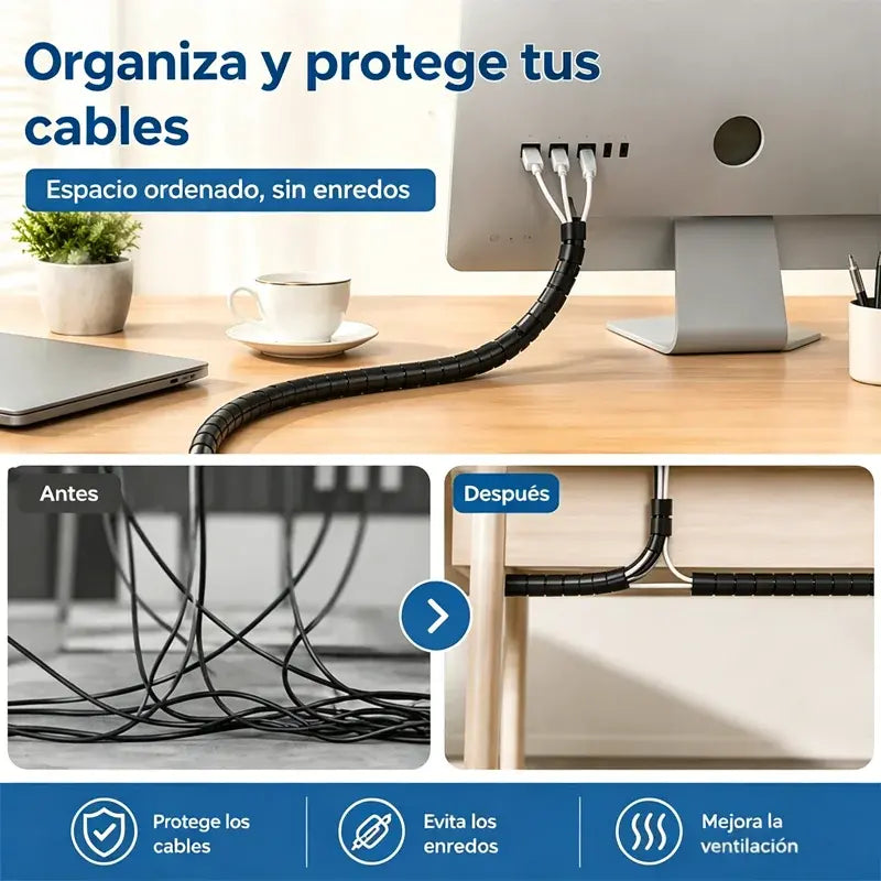 🔌✨ Organizador de Cables de 10 m – Tubo Protector Abierto para Ordenar, Agrupar y Proteger los Cables