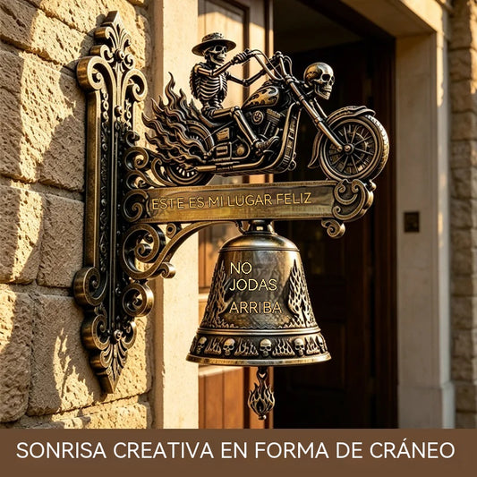 Campana decorativa de pared estilo gótico con caballero esqueleto y dragón; adorno de metal vintage para bar, hogar y jardín.