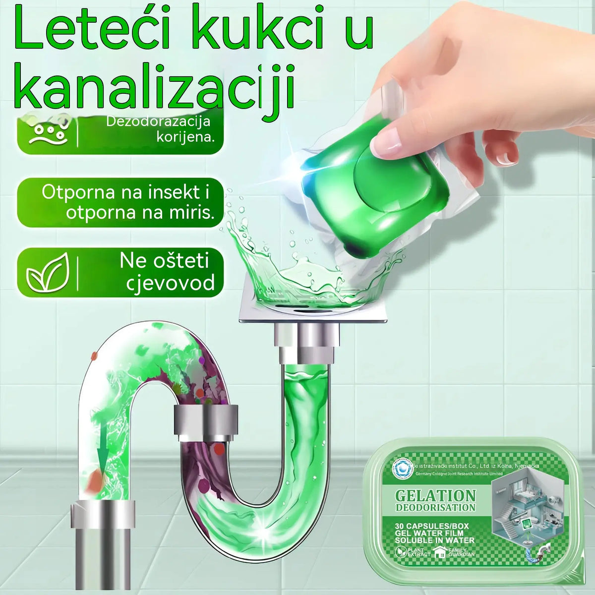 2 pakiranja (100 tableta) za 24 € –  Razgrabljene su! Kupilo ih je 30.000 ljudi . Bio-enzimske kapsule za uklanjanje neugodnih mirisa iz odvoda.