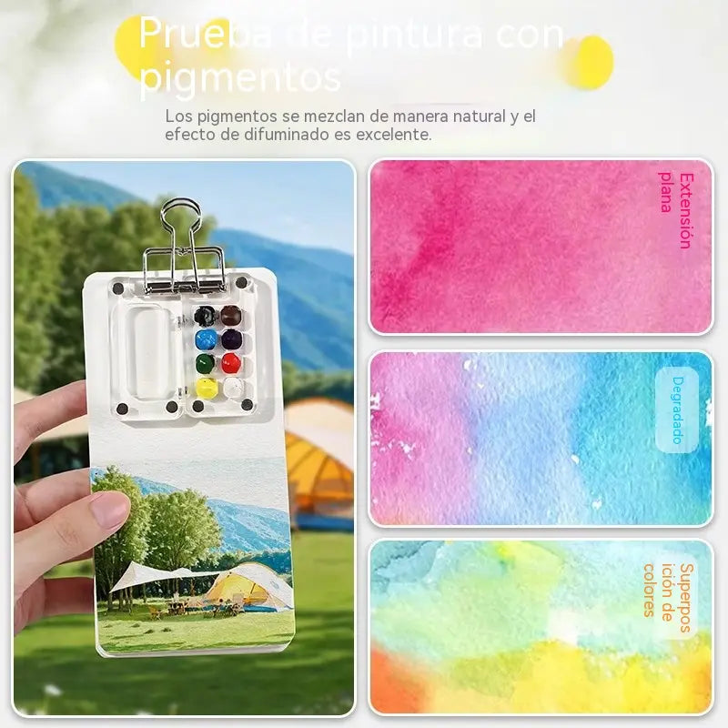 Mini cuaderno de bocetos portátil dibujado a mano y set para mezclar colores