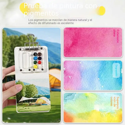 Mini cuaderno de bocetos portátil dibujado a mano y set para mezclar colores