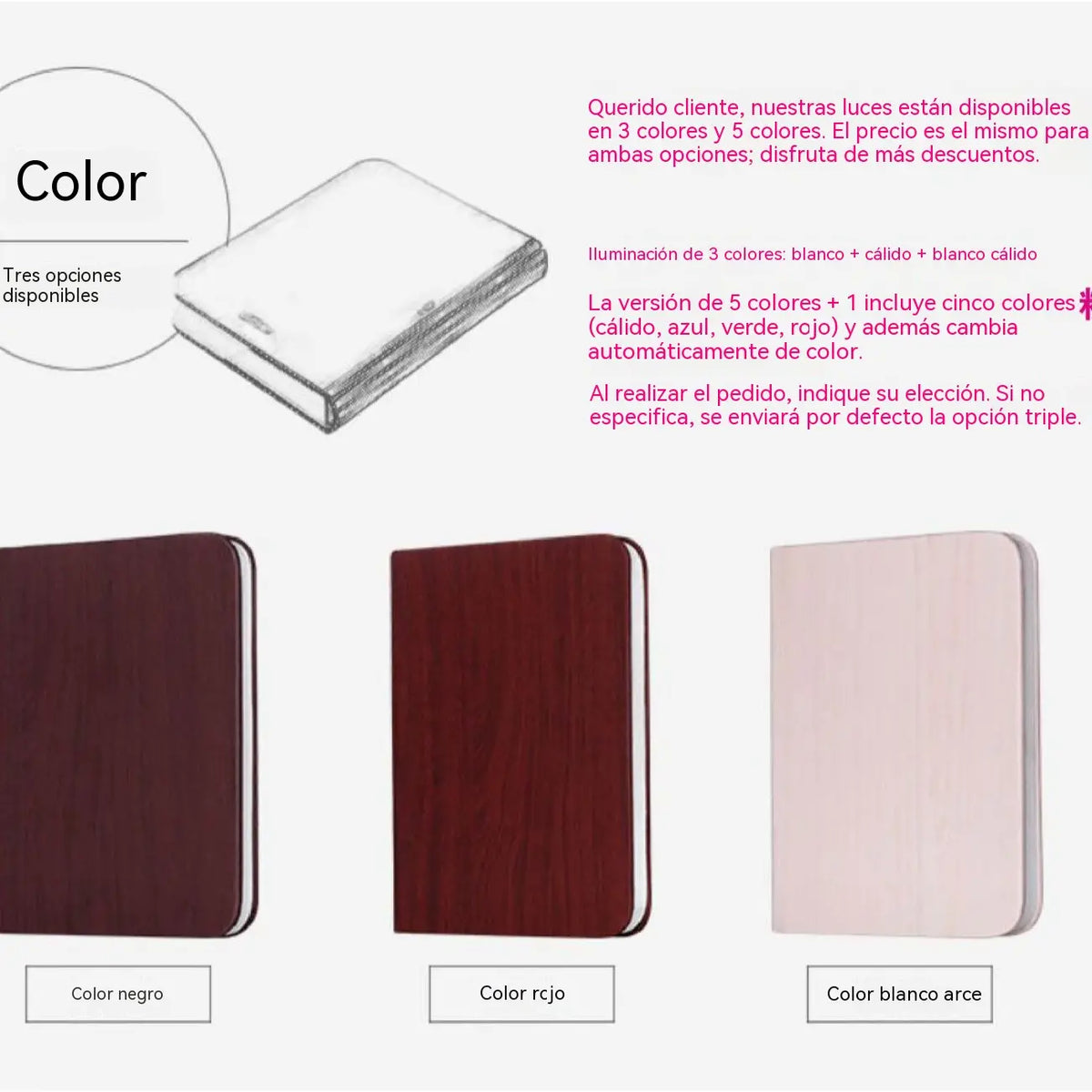 💡✨Lámpara de escritorio tricolor que protege la vista, lámpara LED de madera con páginas que se abren, set de regalo.
