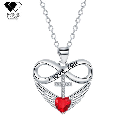 ✨Collar con colgante de cruz, corazón infinito y ala