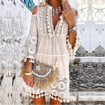 👗Vestido holgado de algodón y lino bordado para mujer🌸