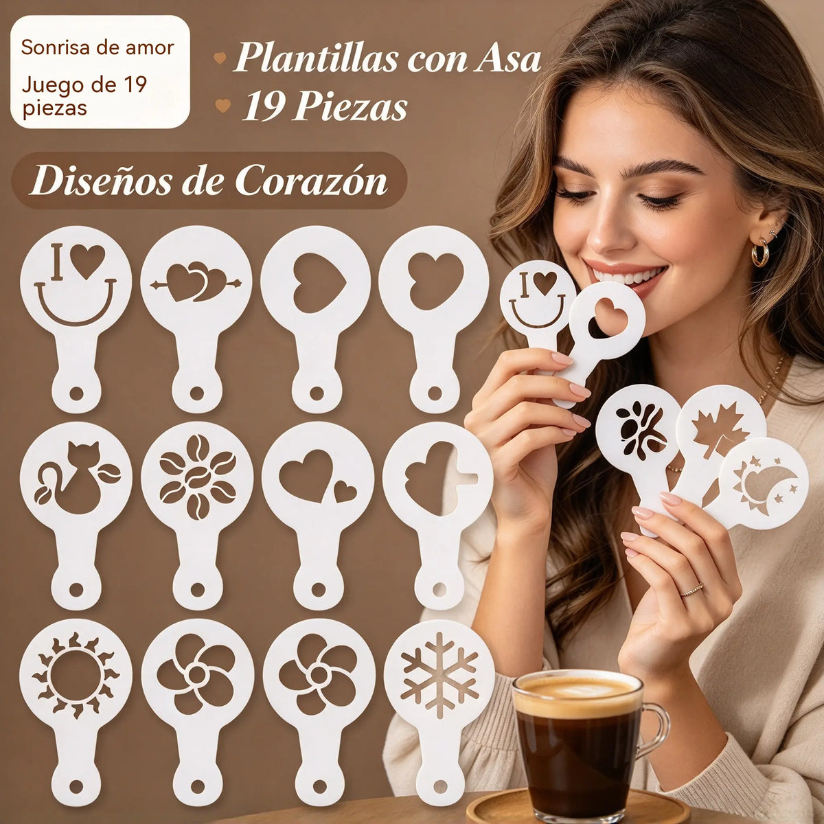 💖Un juego de 19 piezas por solo 23 euros☕✨19 elegantes moldes para hornear pasteles de café con arte latte