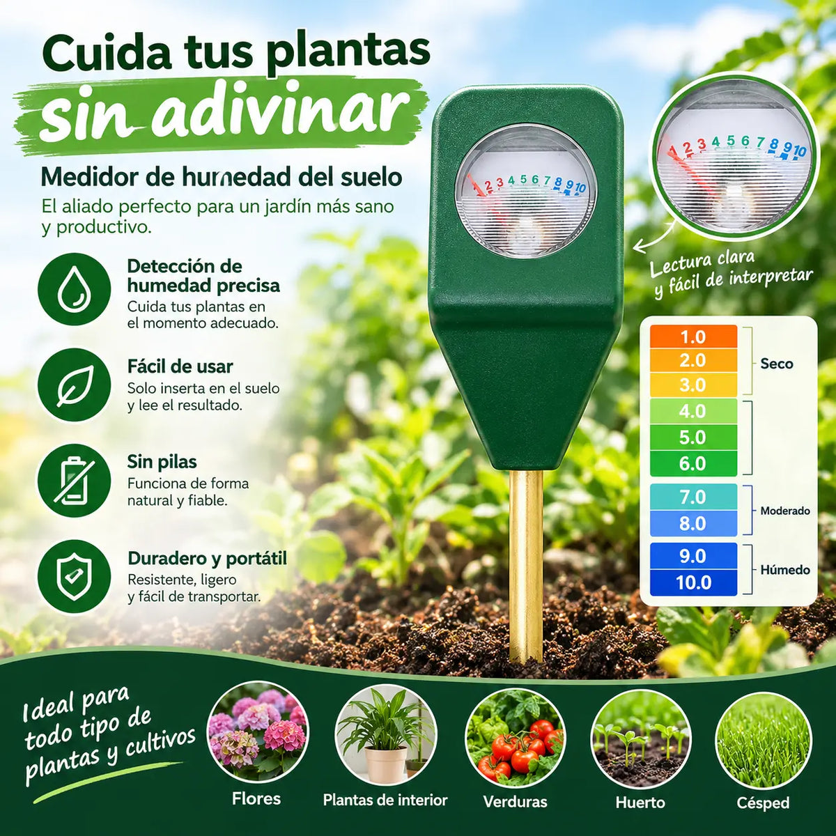 🌿💧 Monitor de riego para plantas: ¡Sepa exactamente cuándo sus plantas necesitan agua! (Función opcional de termómetro o medidor de pH)