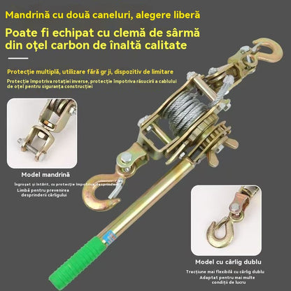 Cabrestante extractor de cable de acero de 2 toneladas con 2 ganchos