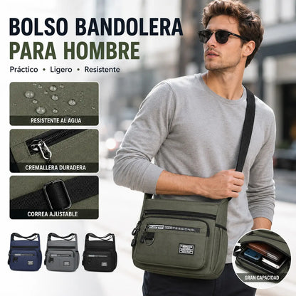 Bolso bandolera impermeable para hombre: gran capacidad, ligero y duradero, correa de hombro ajustable, con capacidad para un teléfono, cartera y tableta.