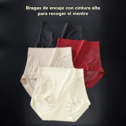 【Compra 2 y llévate 3 gratis】Braguitas de control de abdomen de alta elasticidad con encaje sin costuras para mujer, bragas moldeadoras y levantadoras de glúteos