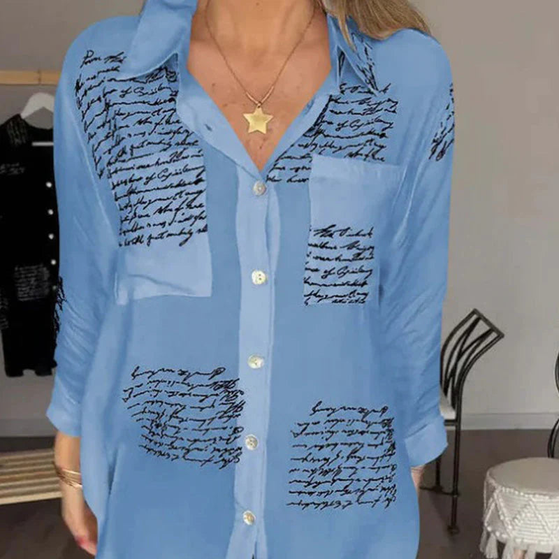 🥰 【S-5XL】 Camisa de manga larga con estampado de moda con solapa para mujer