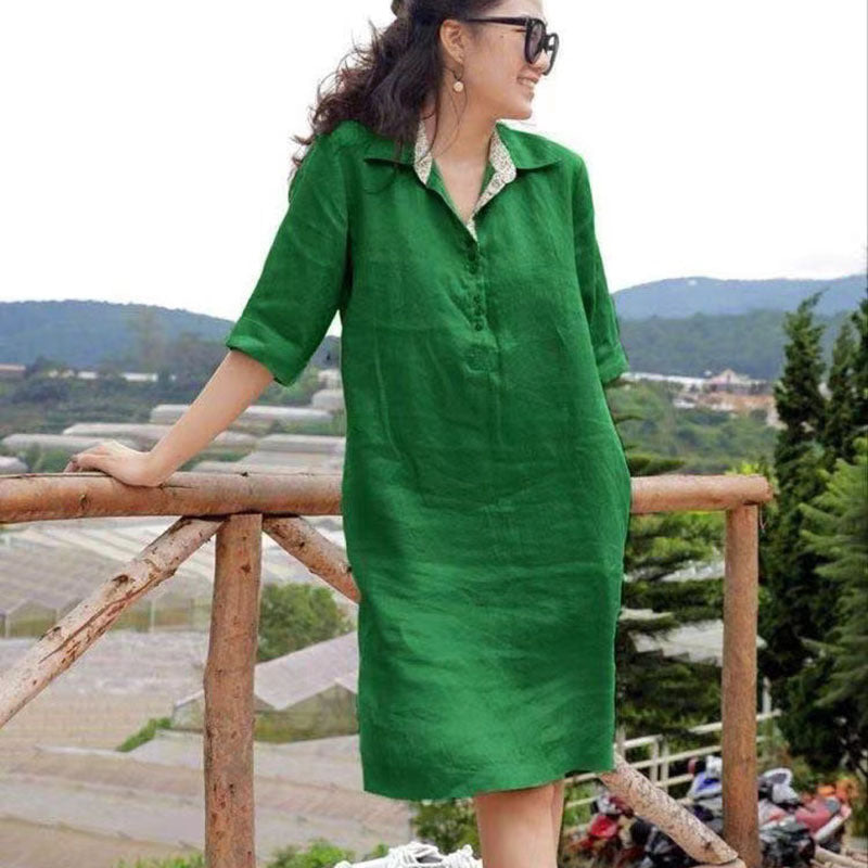 🔥【S-5XL】 2026 nuevo vestido suelto de longitud media con cuello en V de talla grande para mujer de verano