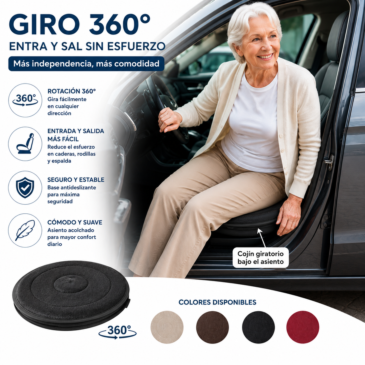 📢📢¡50% DE DESCUENTO!⏰Cojín de asiento giratorio de 360°🚗