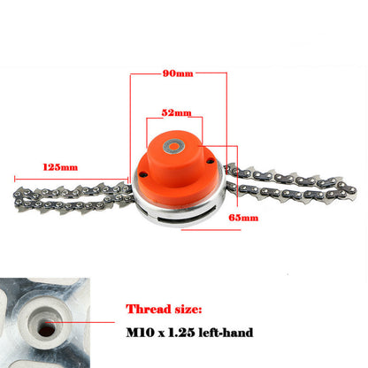 Cuchillas para cortacésped equipadas con cadenas reforzadas y conexiones roscadas de 10 mm; repuestos duraderos para desbrozadoras.