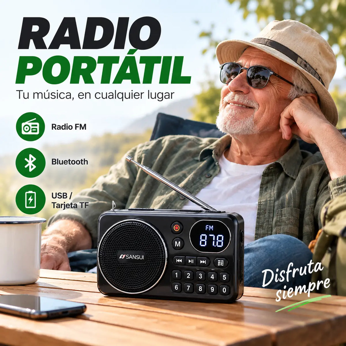 Reproductor de música con radio Bluetooth portátil, puede insertar tarjetas y unidades flash USB