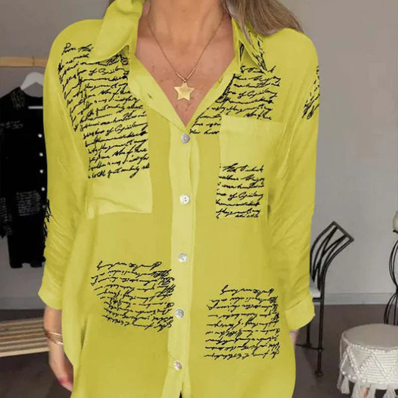 🥰 【S-5XL】 Camisa de manga larga con estampado de moda con solapa para mujer