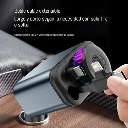 🚗cargador de teléfono para coche⚡Carga un 200 % más rápida * Cable retráctil integrado * Carga súper rápida de 120 W * Luz ambiental con efecto de respiración