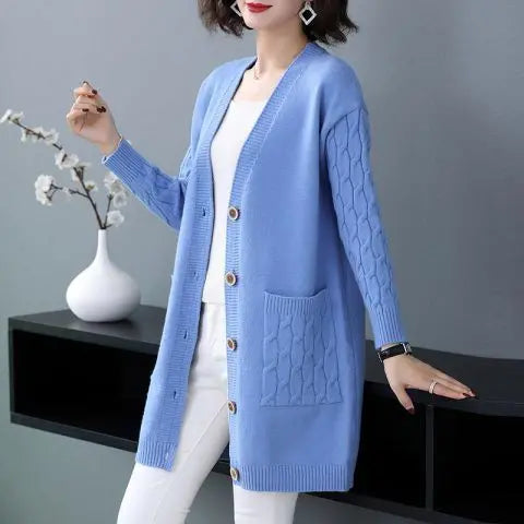 ✨🎀【S–4XL】Nuevo cárdigan de punto para mujer (tallas grandes) – Corte holgado, grueso y cómodo