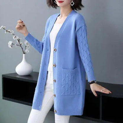 ✨🎀【S–4XL】Nuevo cárdigan de punto para mujer (tallas grandes) – Corte holgado, grueso y cómodo