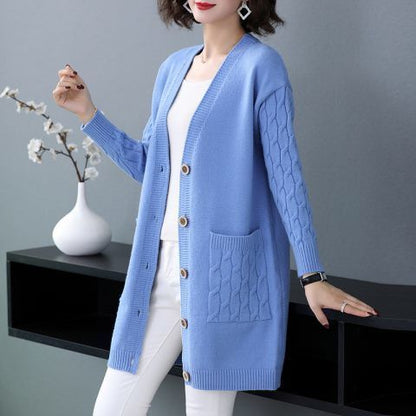 ✨🎀【S–4XL】Nuevo cárdigan de punto para mujer (tallas grandes) – Corte holgado, grueso y cómodo