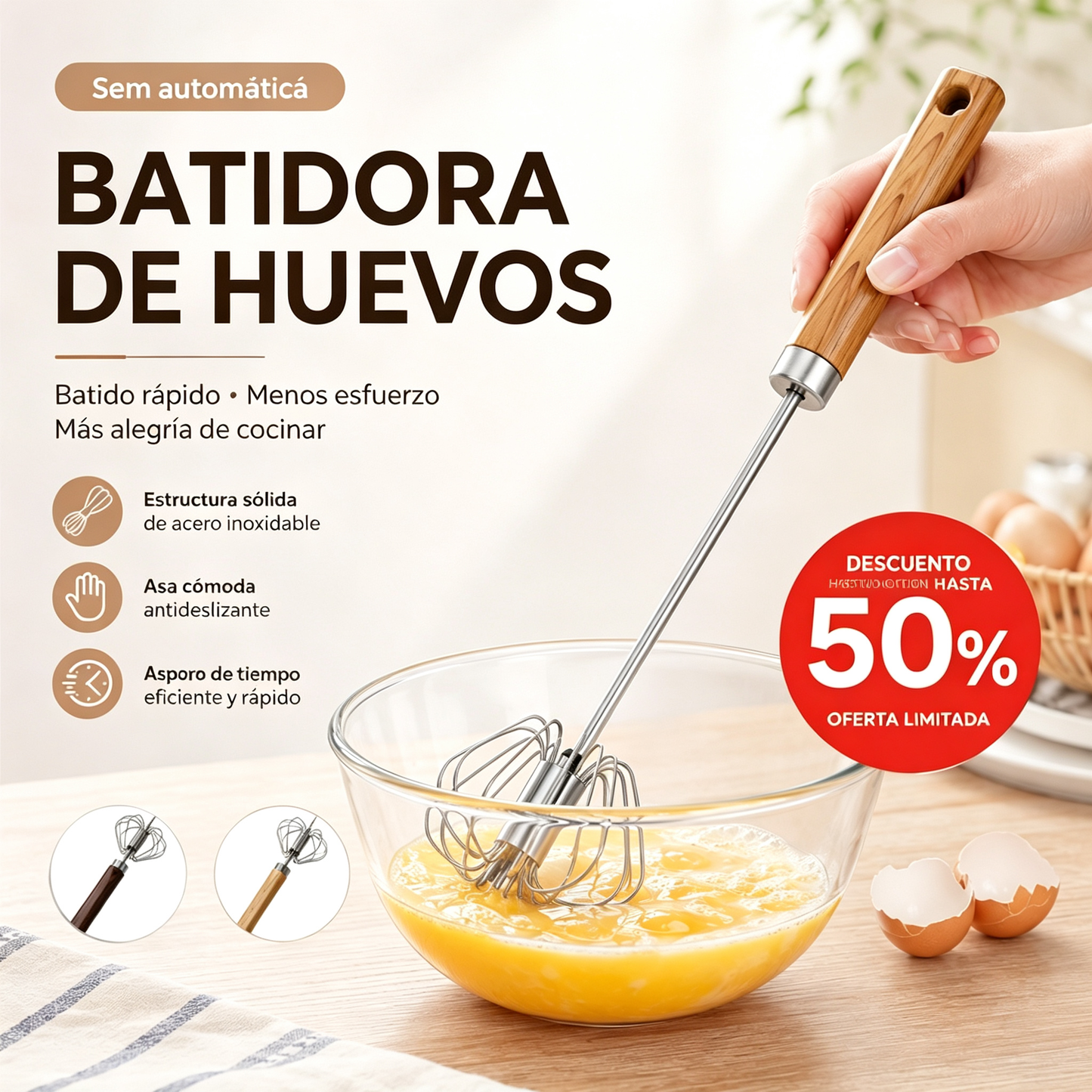 🔥Última oferta especial【Compra 1 y llévate 1 gratis】🔥Batidora de huevos semiautomática/manual