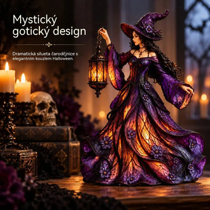 🧙‍♀️ Gotická halloweenská figurka čarodějnice s LED lucernou 🧙‍♀️