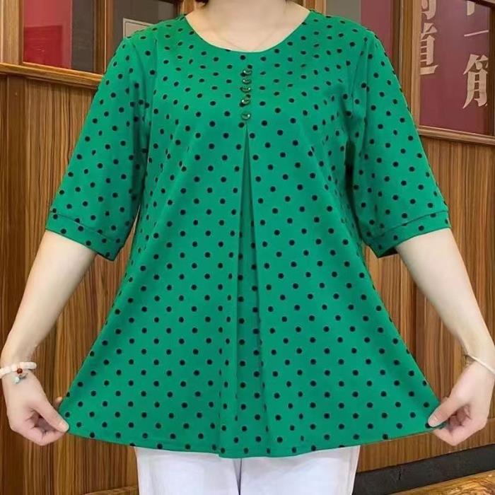 ❤️Camisa de manga corta con estampado de lunares de nuevo estilo✅Cubre la barriga y te hace lucir delgada✅Tela cómoda que no se decolora